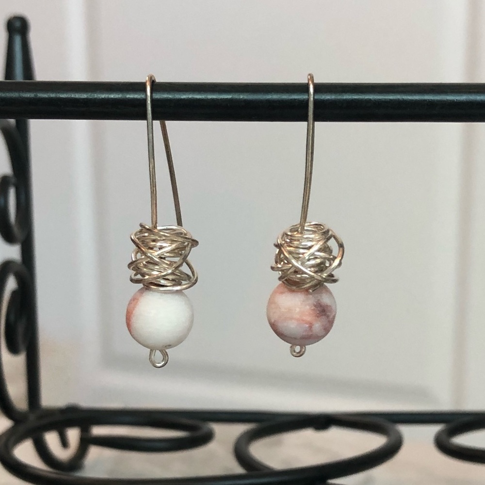 Unique Silver Beaded Dangle Statement Earrings - image 3